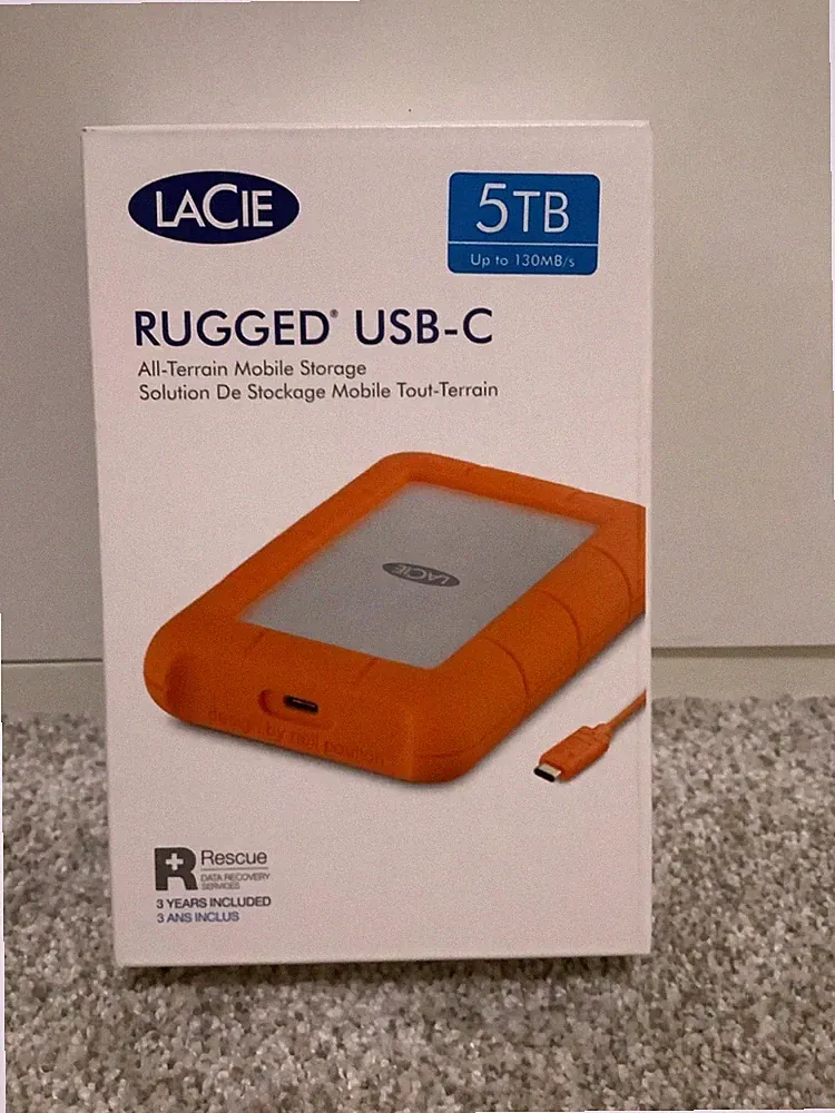 LaCie Rugged USB-C, 5TB, Portable External Hard Drive (STFR5000800) NEW