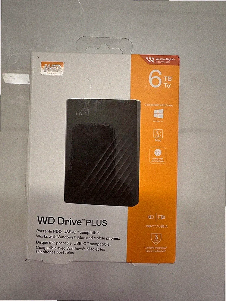 WD Drive Plus 6TB External Hard Drive USB C USB A Sealed Brand New